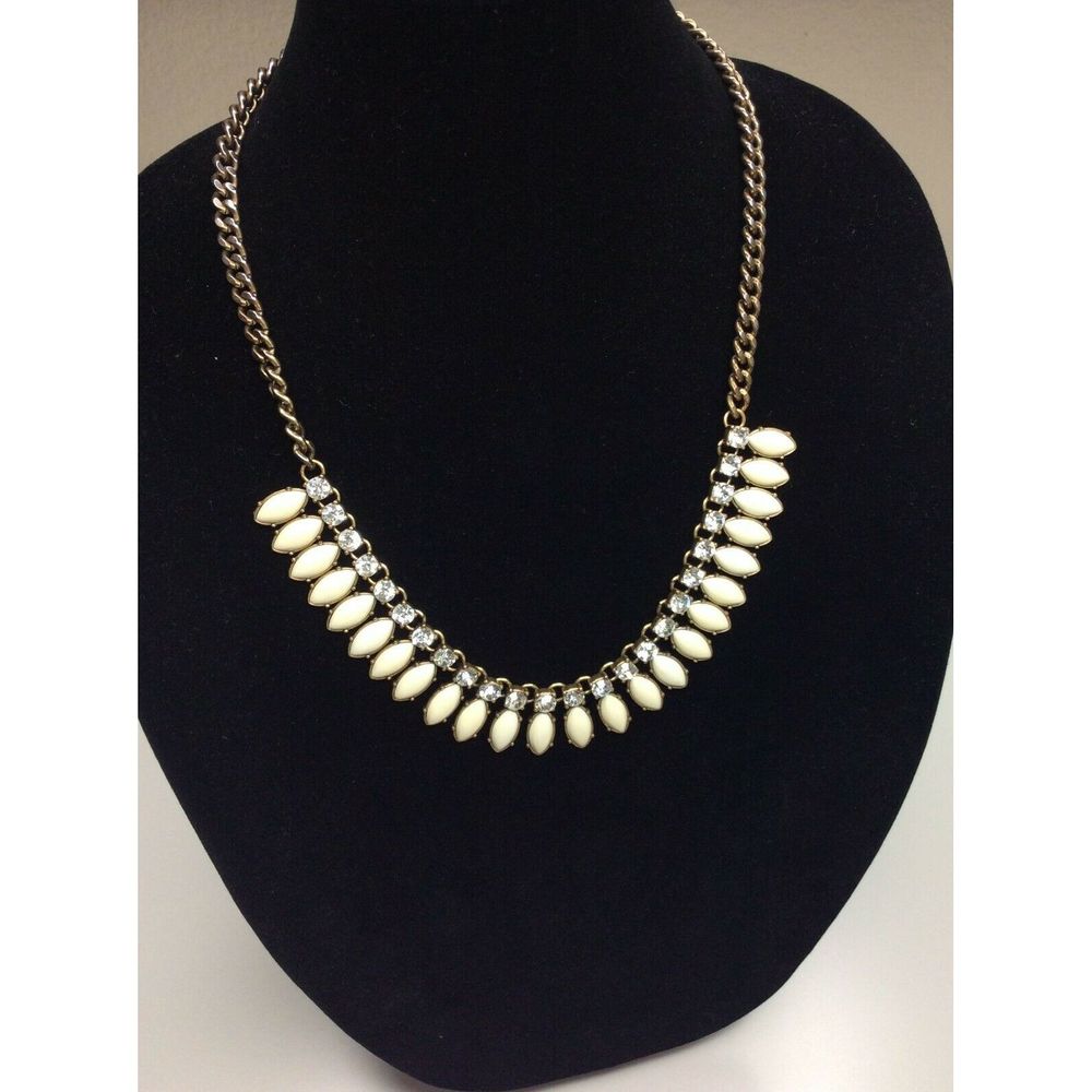 J.Crew Gold Tone Rhinestone Floral Ivory Enamel - Picture 2 of 6
